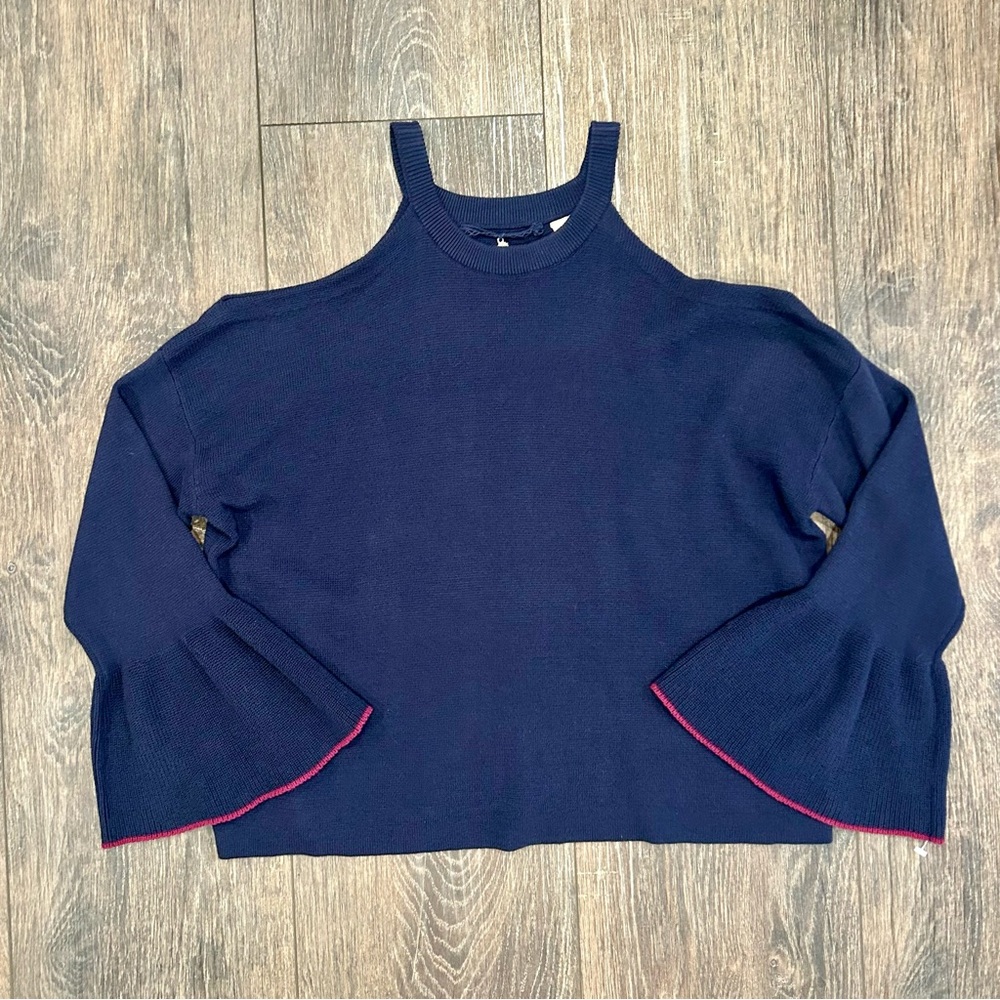 🌸 NWT Anthropologie cold-shoulder sweater, blue, size small, 100% cotton
